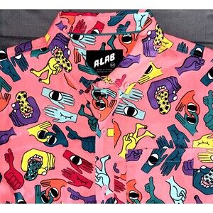 A.Lab Vibrant Pink Graphic Print Men’s Shirt Sleeve Button Down Medium